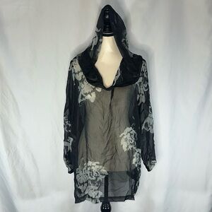 Johnny Was Biya •  100% Silk Hooded Tunic Floral Oversized Sheer Size XS Boho￼